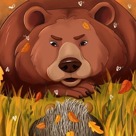Иллюстрация “Лесной колобок” В.В.Бианки сцена с медведем