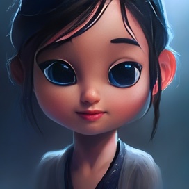 A girl with dark hair and big eyes