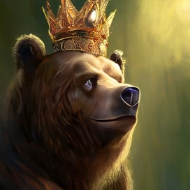 Brown bear with a crown on his head