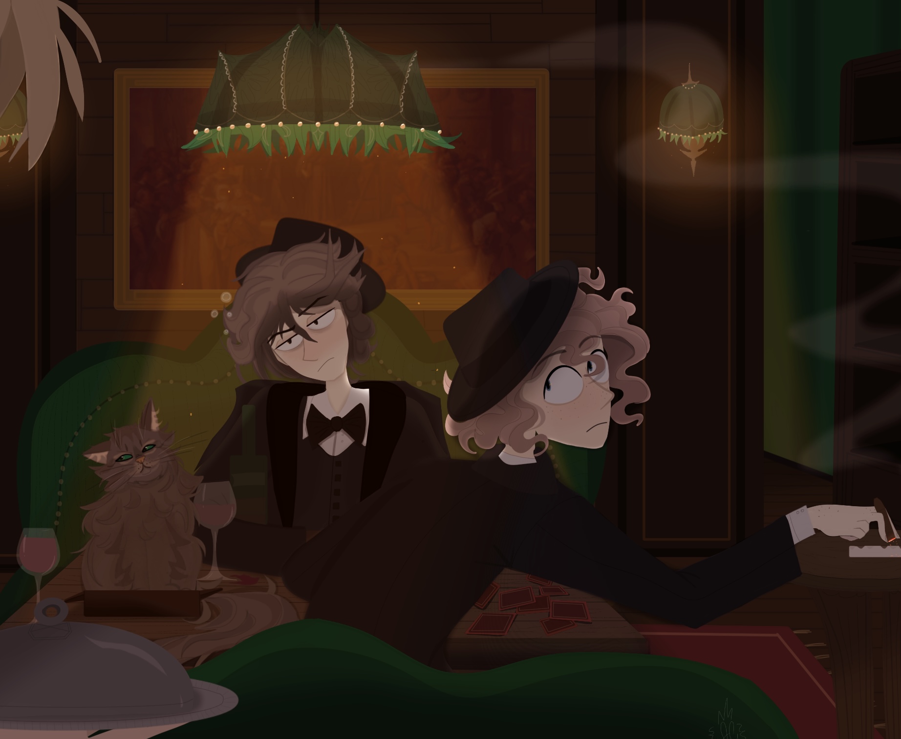 Кот, карты и вино