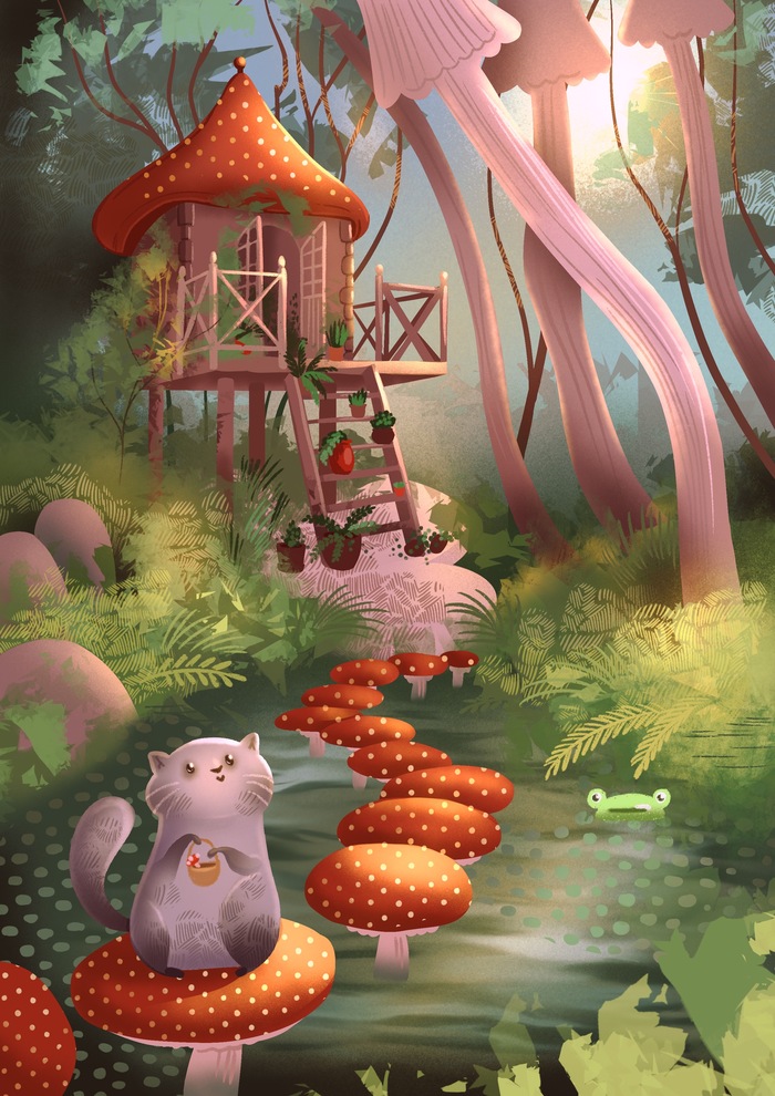 Иллюстрация Домик котика в стиле детский, книжная графика