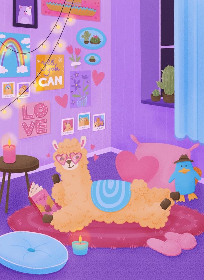 Иллюстрация Мечтательная Альпака в стиле детский | Illustrators.ru