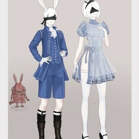 «2B in Wonderland» and the accompanying white rabbit 9S