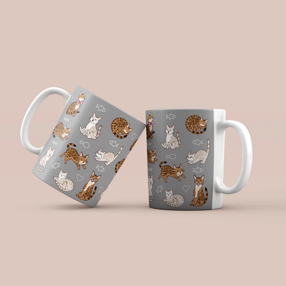 Иллюстрация Принт с котами на кружку в стиле 2d, детский, персонажи