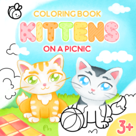 Обложка для детской раскраски "Котята на пикнике"