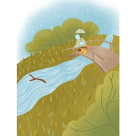 Детская  книжная иллюстрация Дождливый День «Бегемот и Утка»
