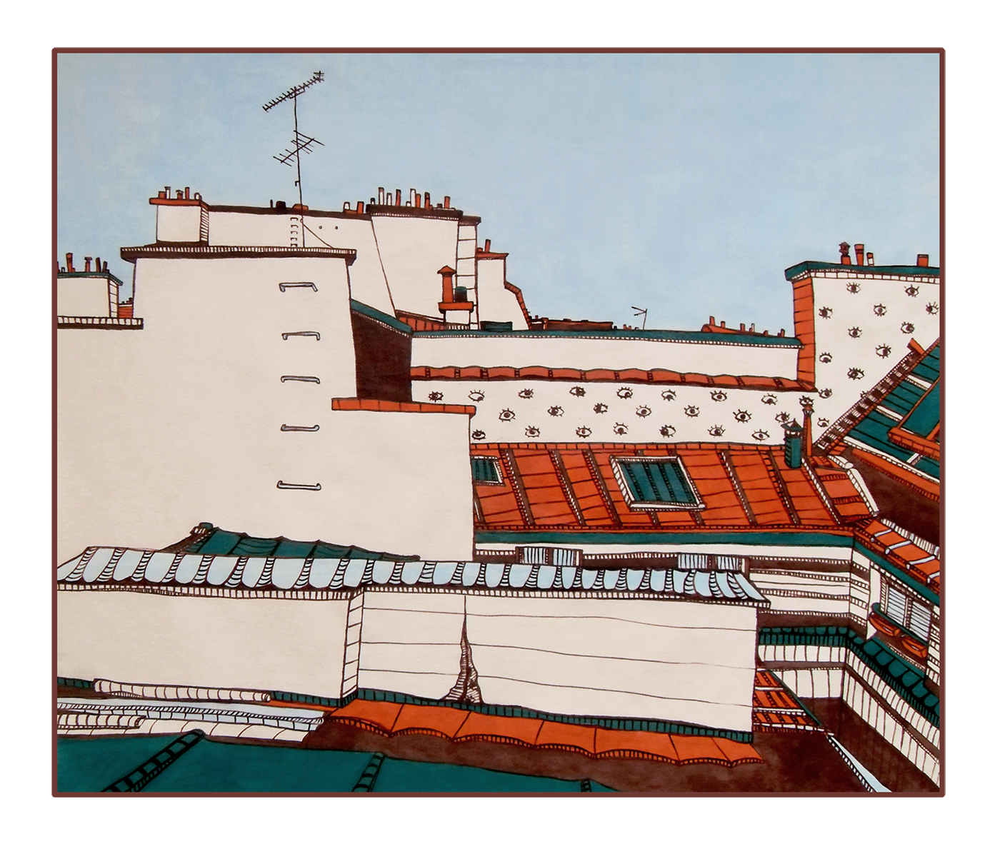 Иллюстрация На крыше в стиле графика | Illustrators.ru