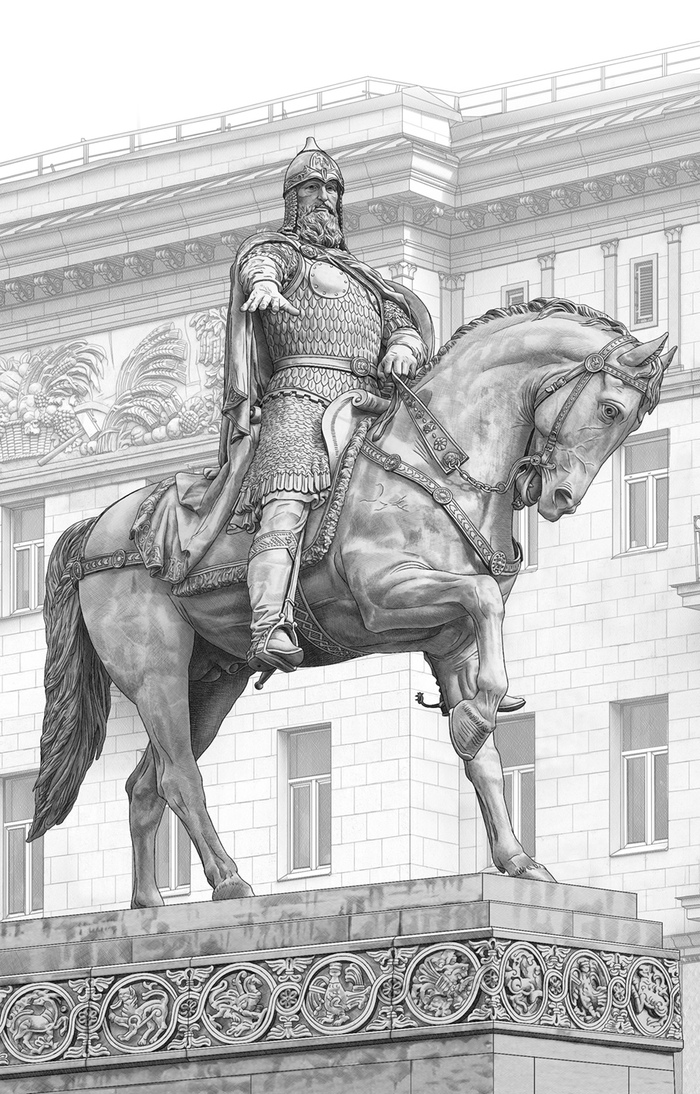 Иллюстрация Памятник Юрию Долгорукому в Москве в стиле скульптура