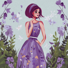 Цветущая девушка в фиолетовом