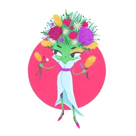 Девушка-букет выбирает цветы