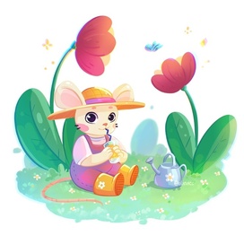Детская иллюстрация "Мышонок садовник"