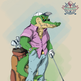 Персонаж гольф клуба в образе богатого крокодила. 
