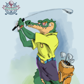 Персонаж гольф клуба в образе богатого крокодила.