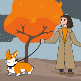 Осенний пейзаж девушка с корги