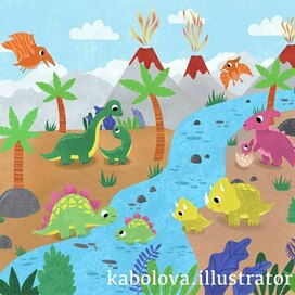 Дикие динозавры, детская иллюстрация
