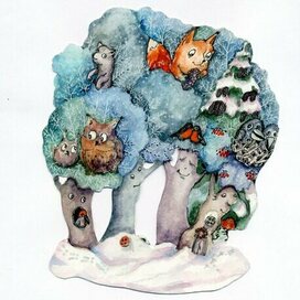 Сказочный лес: иллюстрация для книжки с вырезанными окнами