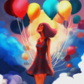 Иллюстрация “Девушка с шариками»
