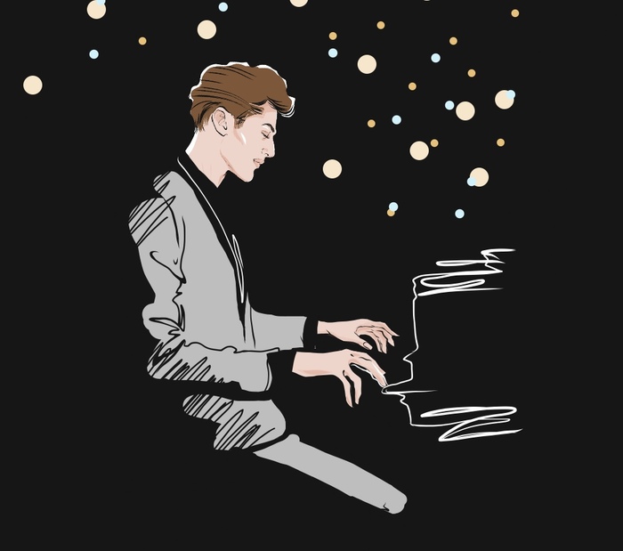 Иллюстрация пианист в стиле скетчи | Illustrators.ru