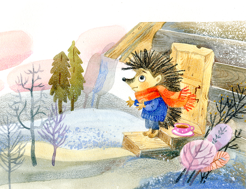 Иллюстрация весна Ёжик из сказки Сергея Козлова | Illustrators.ru
