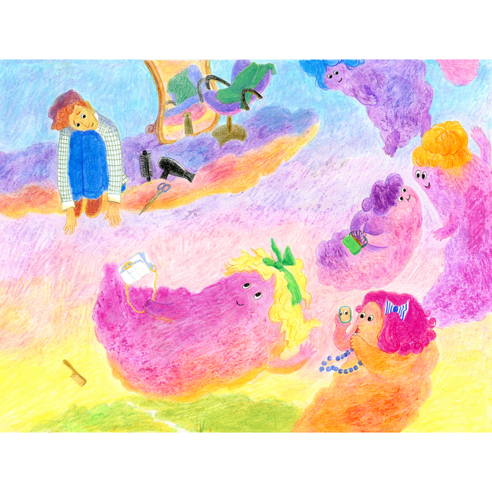 Иллюстрация облачная парикмахерская в стиле детский, книжная