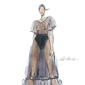 Fashion illustration иллюстрация девушка в прозрачном платье