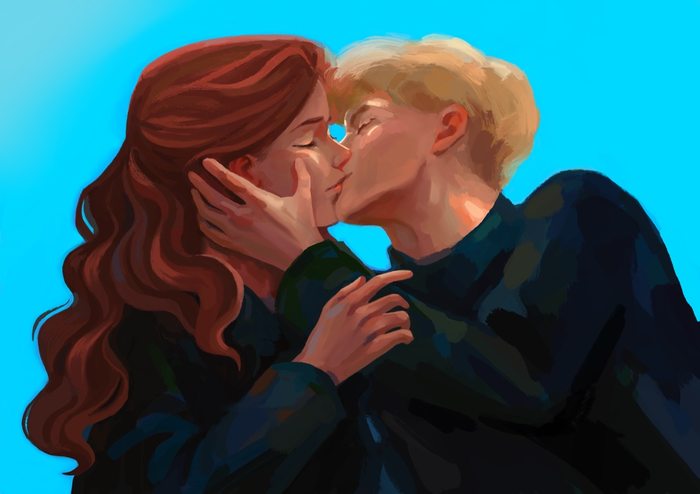 Иллюстрация Гарри Поттер. Драмиона в стиле компьютерная графика