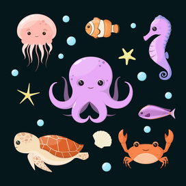 Набор морских животных