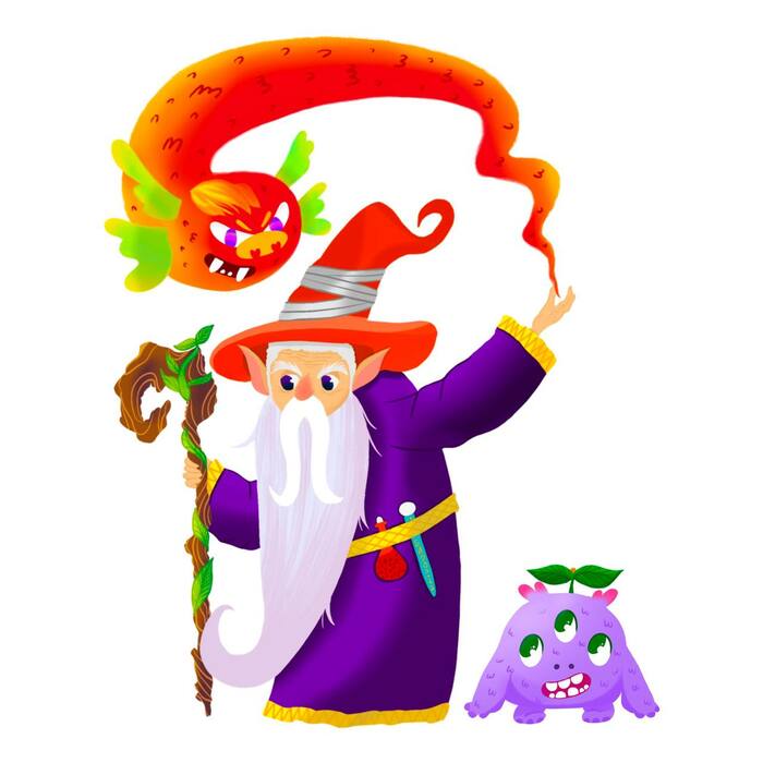 Иллюстрация Старый колдун в стиле детский, книжная графика,