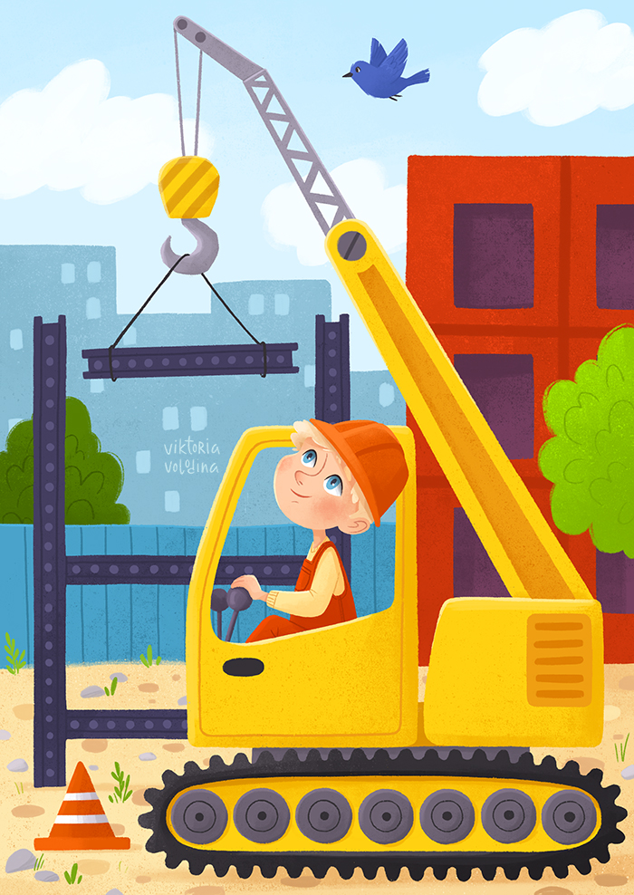 Иллюстрация Строитель в стиле детский, книжная графика, персонажи