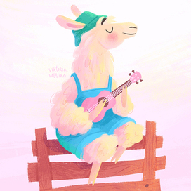 Лама играет на укулеле