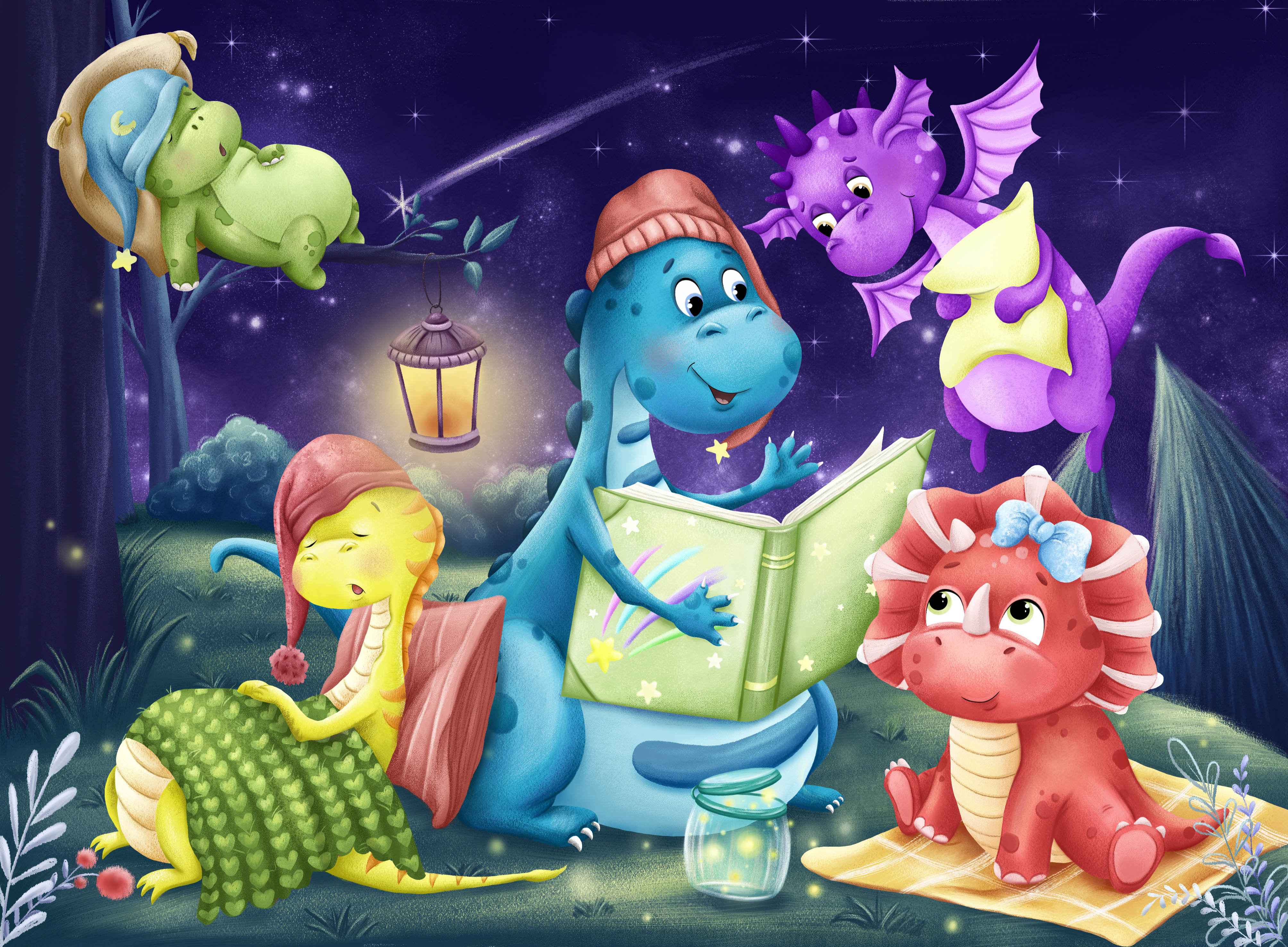 Иллюстрация "Ночные истории" в стиле книжная графика