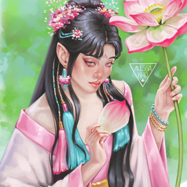 Эльфийка с цветком лотоса