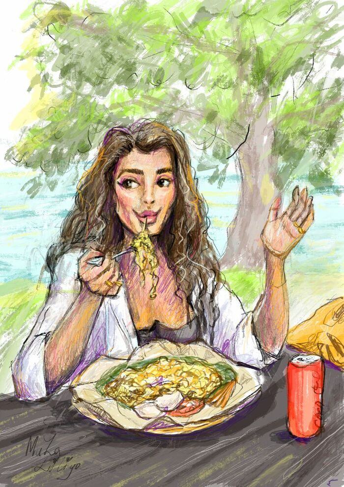 Иллюстрация Спагетти 🍝 в стиле журнальный, книжная графика, мода и