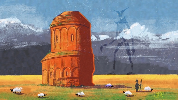 Иллюстрация Пастбище в стиле пейзаж | Illustrators.ru