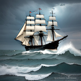 Торговое судно в шторме
