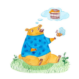 Акварельная иллюстрация медведь