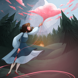 Иллюстрация к сказке Жоржа Санда «Розовое облако»