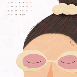 Иллюстрация для календаря. Девушка в розовых очках. Июнь