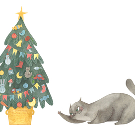 Шкодный кот - персонаж для новогодней открытки
