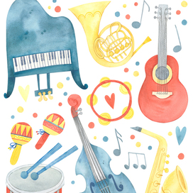 Музыкальные инструменты - милые иллюстрации для стикерпаков