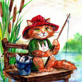 Кошка на рыбалке