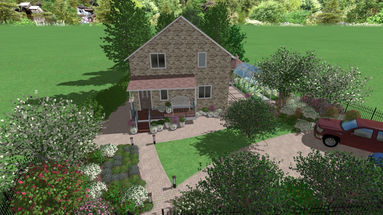 Иллюстрация Ландшафтный дизайн частный дом | Illustrators.ru