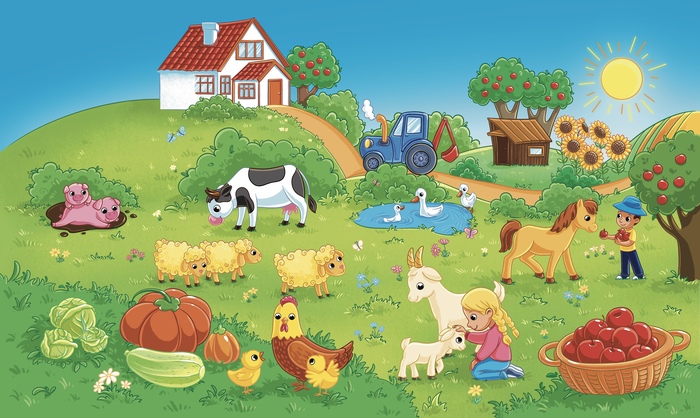 Иллюстрация Детская иллюстрация. Ферма в стиле детский