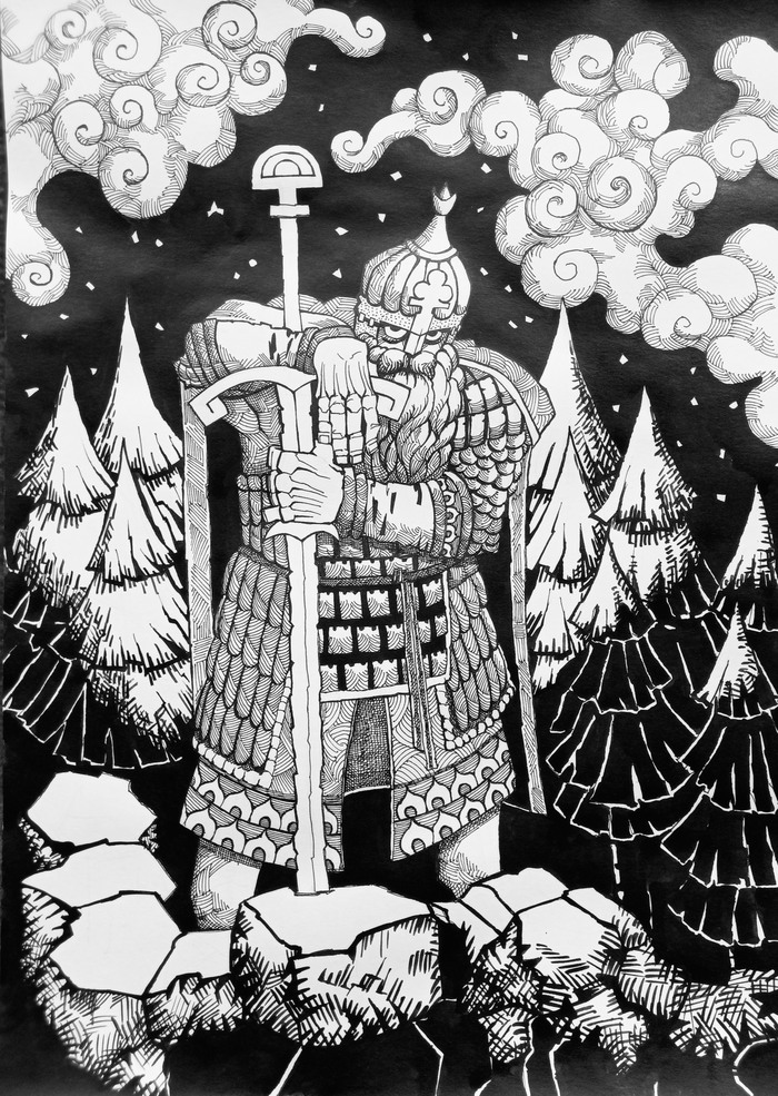 Иллюстрация Святогор в стиле графика | Illustrators.ru