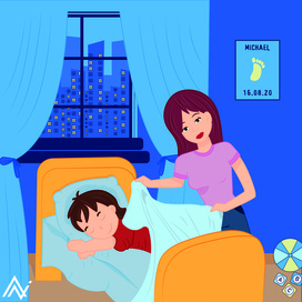 Мама укладывает ребенка