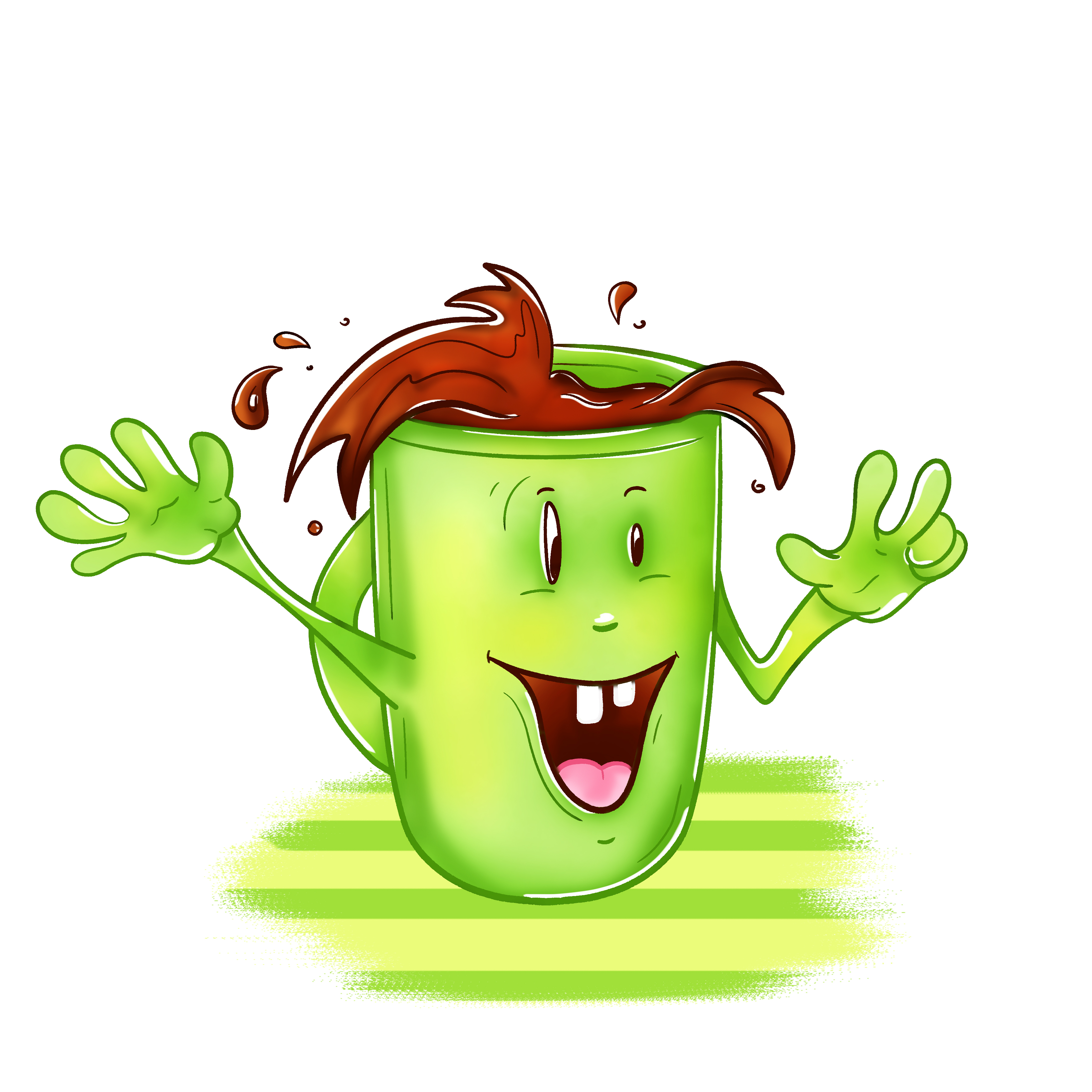 Иллюстрация Веселая кружка с кофе зеленого цвета в стиле 2d,