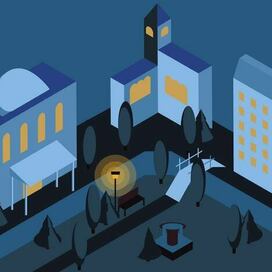 ночной город в изометрии