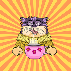 Кошка пьёт чай