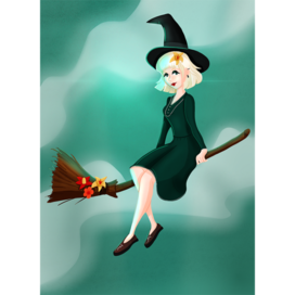 Маленькая ведьма летит на метле 