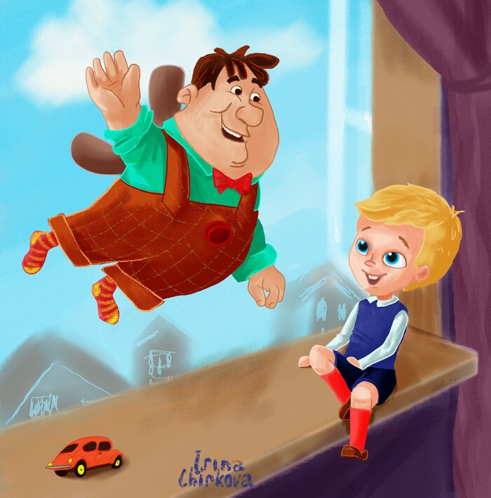 Иллюстрация Малыш и Карлсон в стиле 2d, детский, персонажи